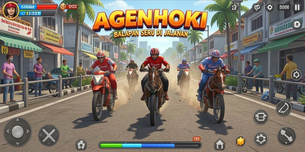 Tampilan gameplay AGENHOKI yang mengasyikkan dengan balapan seru.