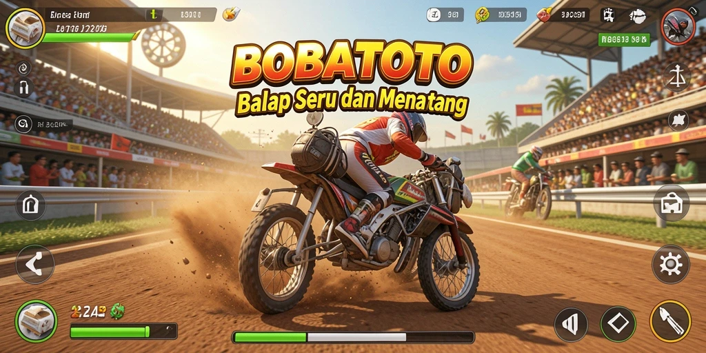 Screenshot gameplay BOBATOTO menampilkan aksi balapan yang seru.