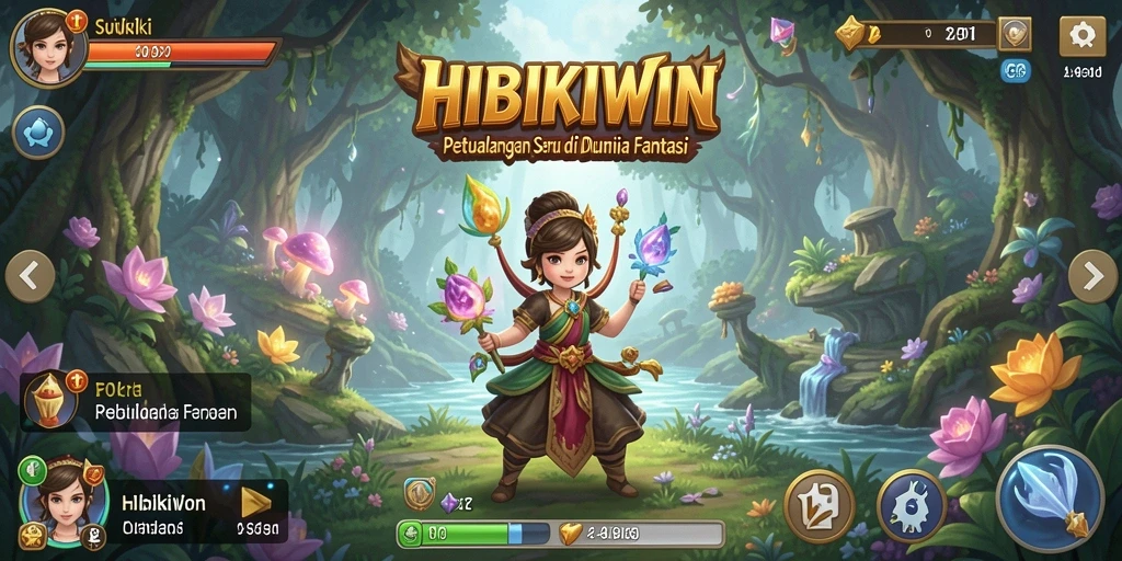 Screenshot HIBIKIWIN menampilkan momen seru dalam petualangan fantastis.
