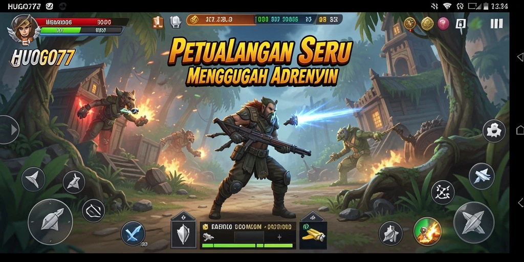 Tampilan utama gameplay HUGO77 yang penuh aksi petualangan.