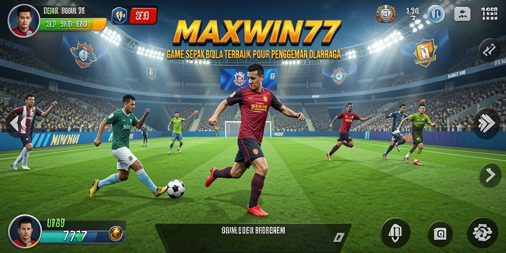 Tampilan gameplay seru di MAXWIN77 dengan aksi sepak bola nyata.