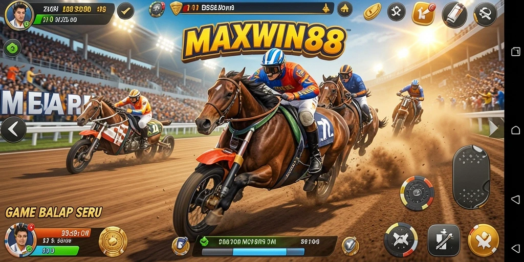 Tangkapan layar gameplay <strong>MAXWIN88</strong> saat balapan dengan kecepatan tinggi.