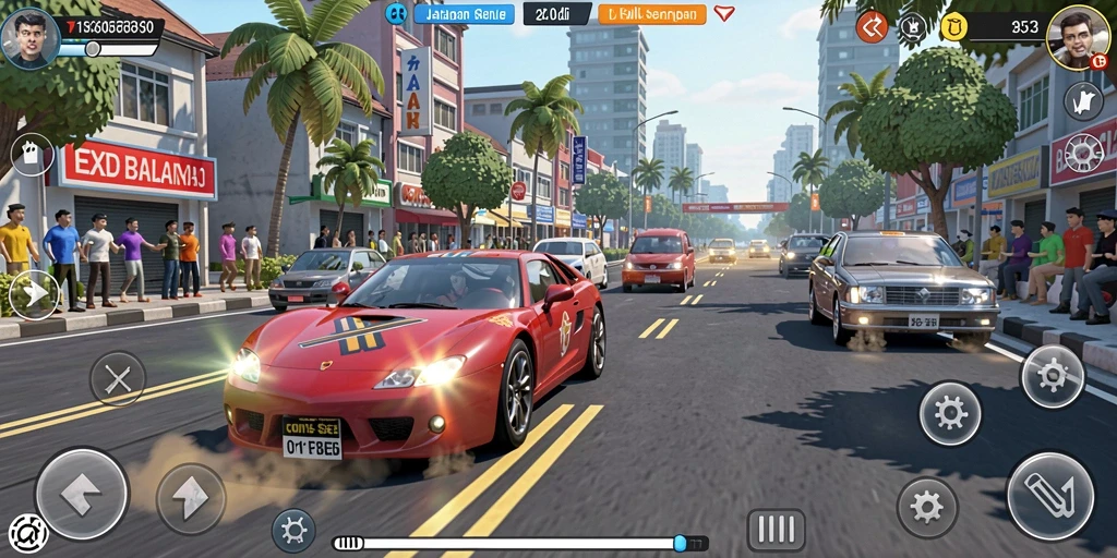 Screenshot menunjukkan balapan intens dengan grafis yang menakjubkan di S13.