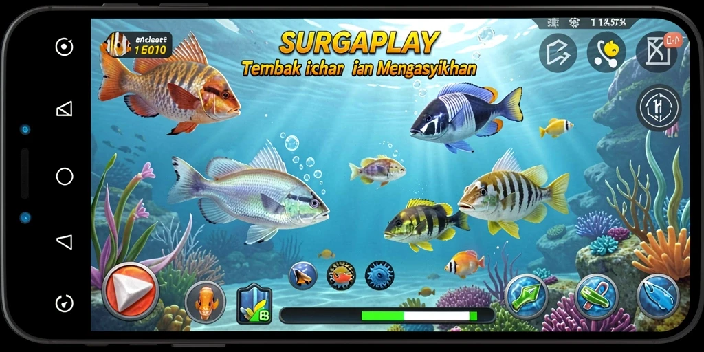 Gameplay seru SURGAPLAY yang menampilkan aksi tembak ikan.