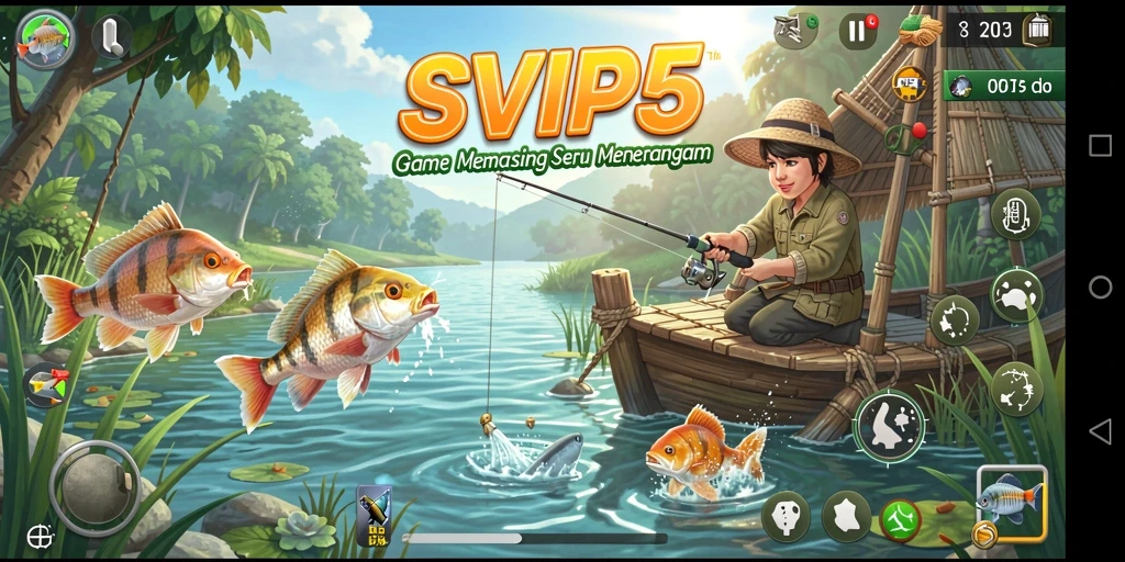 Screenshot gameplay SVIP5 menampilkan aksi memancing yang seru dan menarik.